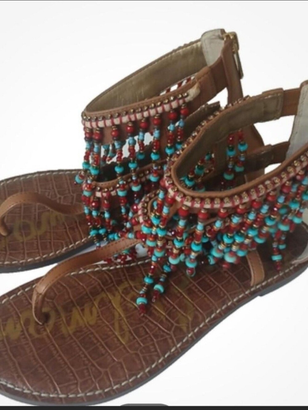 Womens Sam Edelman Gabriel Leather Beaded Thong Sandals NWOT 8.5